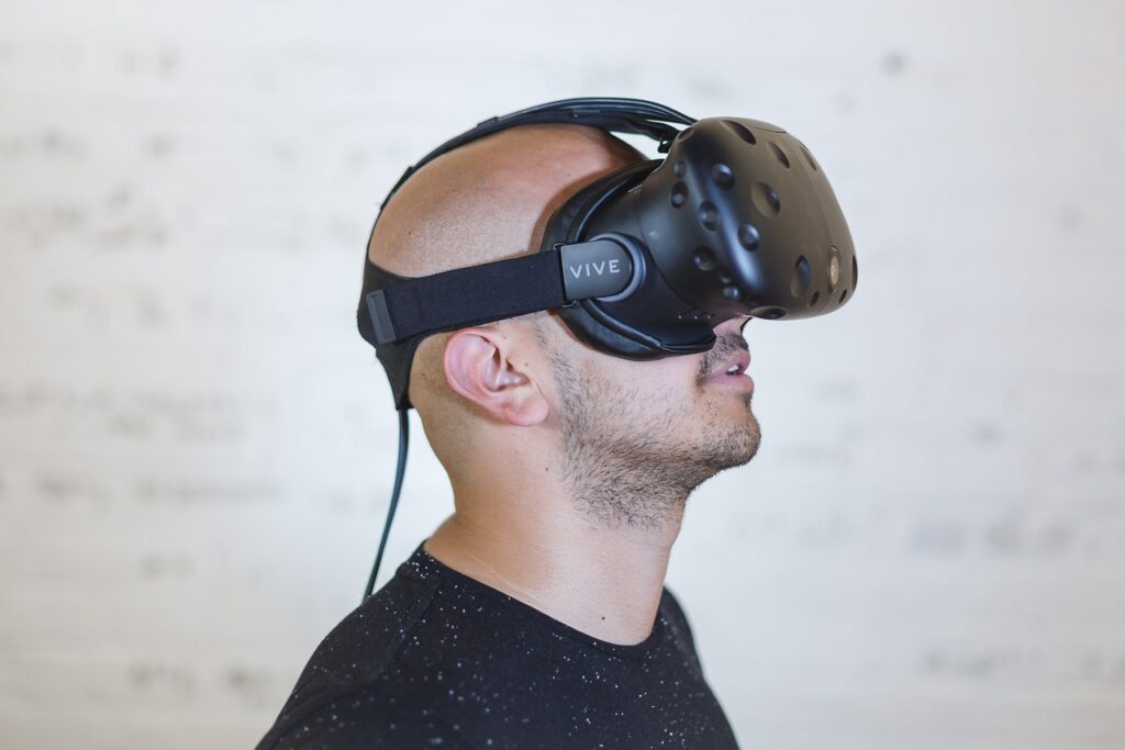 Man wearing virtual reality headset