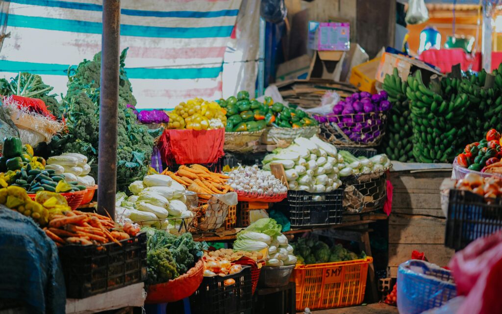 Fruit and vegetable stall at a market